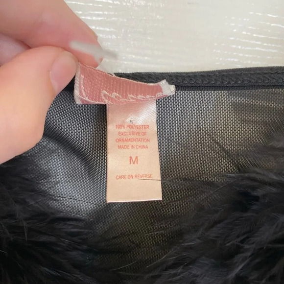 Vintage Y2K Intimates by Flora Nikrooz Black Sheer Lingerie Top Faux Fur Medium - Picture 5 of 8
